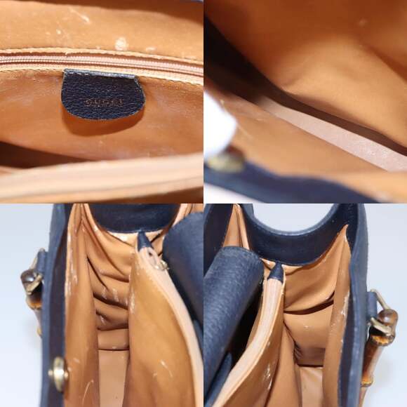 GUCCI Bamboo Hand Bag Suede Leather Navy - Picture 11 of 13